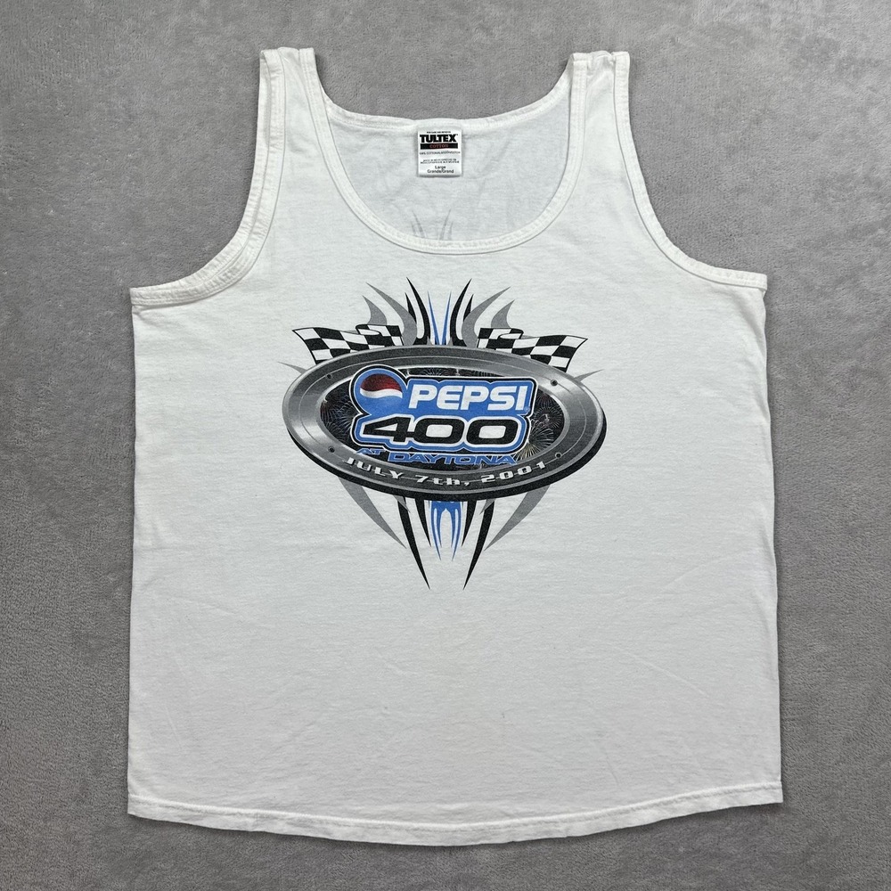 Vintage Pepsi 400 Daytona Shirt Mens Large White NASCAR Racing Tultex Tank 2001